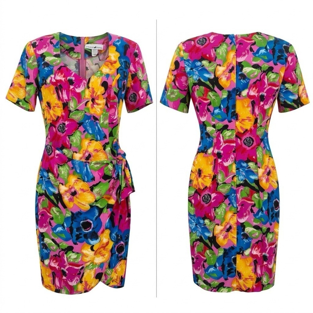Jonathan Martin Dress 7/8 Floral Faux Wrap Vintage Style Y2K Timeless Mob Wife